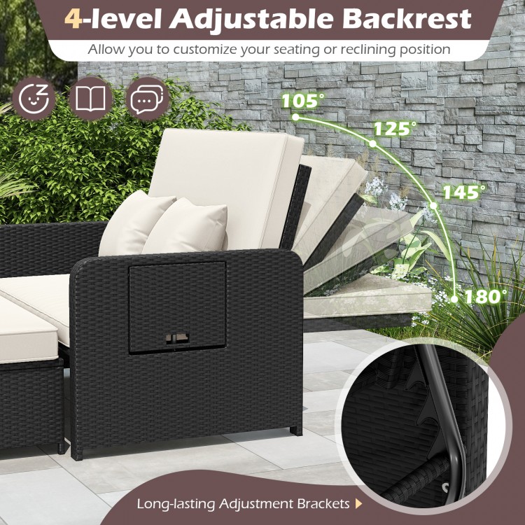 Adjustable backrest of the PE wicker outdoor daybed in a reclined position, showcasing comfort and versatility for.
