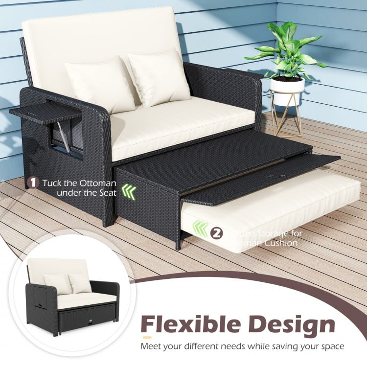PE Wicker Outdoor Daybed with 4-Level Adjustable Backrest and Storage Ottoman - Gallery View 10 of 12