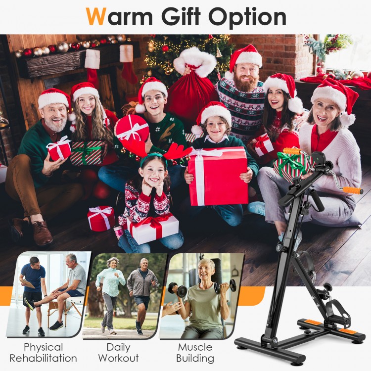 Pedal exerciser with resistance bands for versatile workouts, showcasing its sturdy frame and suction cups for.