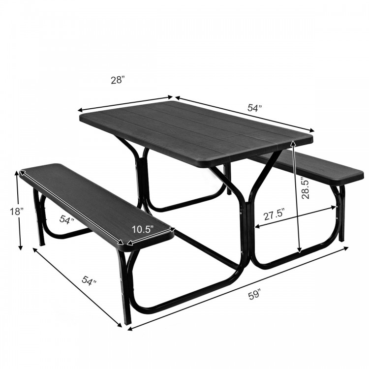 Outdoor picnic table bench set with black HDPE surface and metal base, ideal for backyard gatherings and easy assembly.