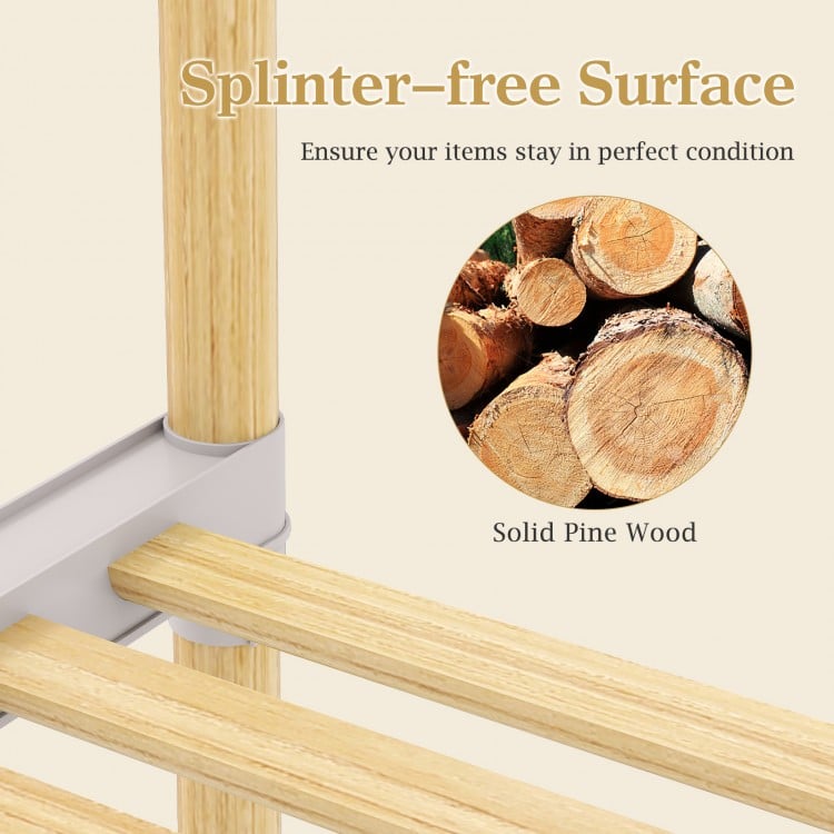 Solid pine wood clothes rack with splinter-free surface and sturdy hanging rod for organized storage in gray.