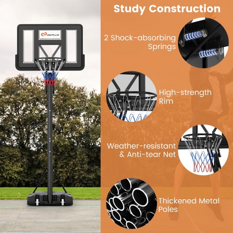 Portable basketball hoop with adjustable height, shatterproof backboard, and weather-resistant net for indoor and.
