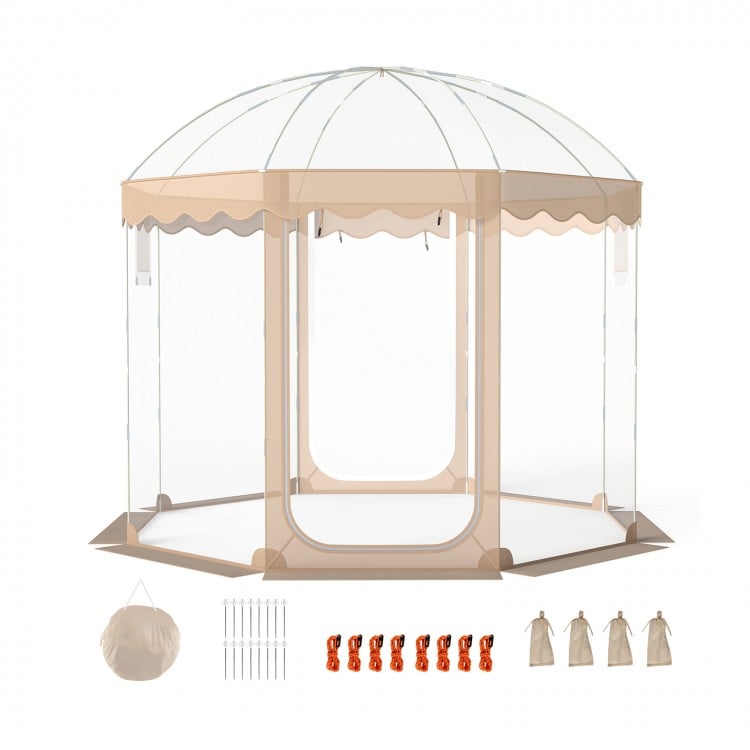 Pop Up Bubble Tent 10x10 FT with clear PVC, ideal for 8-10 people, perfect for camping and backyard gatherings.