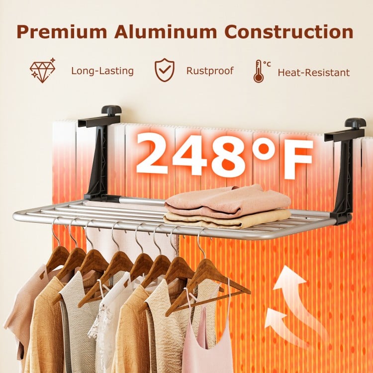 Portable aluminum clothes and towel drying rack with adjustable brackets, rust-resistant, and heat-resistant for.