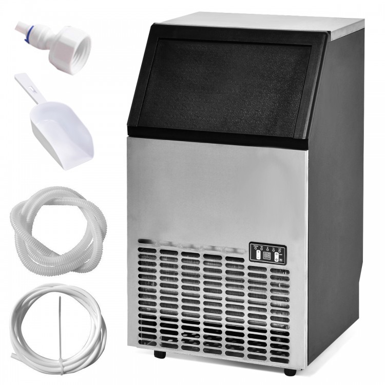 Portable built-in stainless steel commercial ice maker with 33 lbs bin capacity, producing 110 lbs of ice daily.