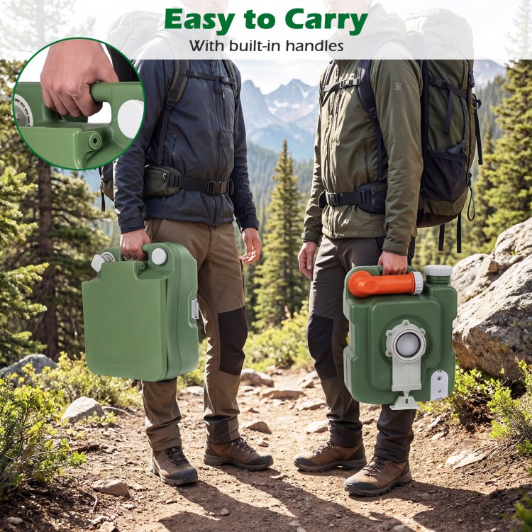 Portable camping toilet with a 22 L detachable waste tank and built-in handles for easy transport during adventures.