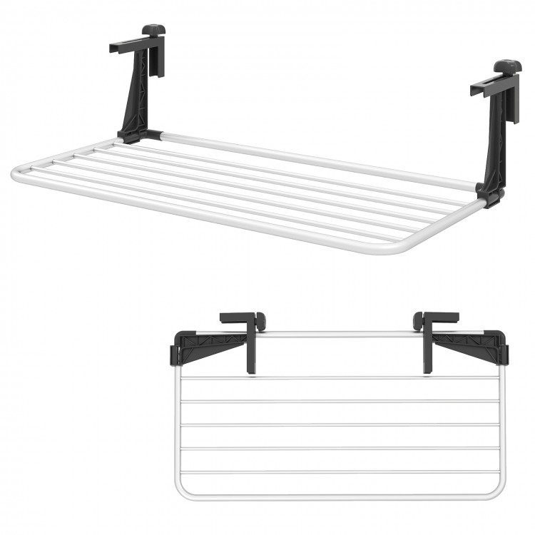 Portable aluminum clothes drying rack with adjustable brackets, featuring 7 bars for versatile indoor and outdoor use.
