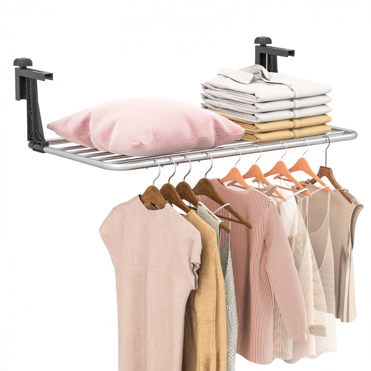 Portable aluminum clothes drying rack with adjustable brackets, featuring 7 bars for hanging multiple items indoors or.