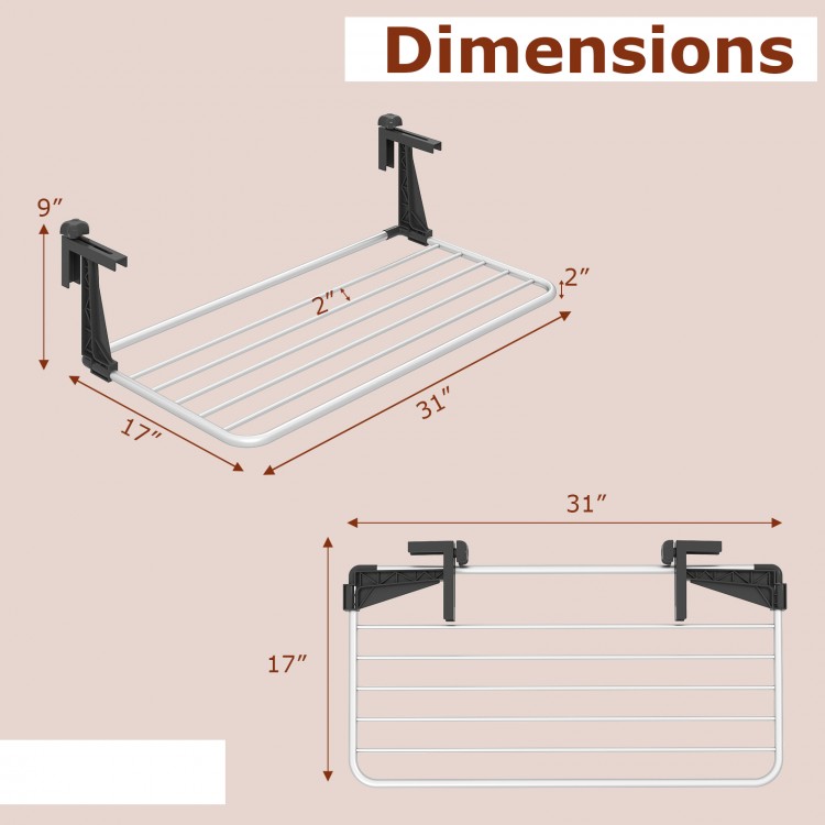 Portable aluminum clothes drying rack with adjustable brackets, featuring 7 bars for versatile hanging options.