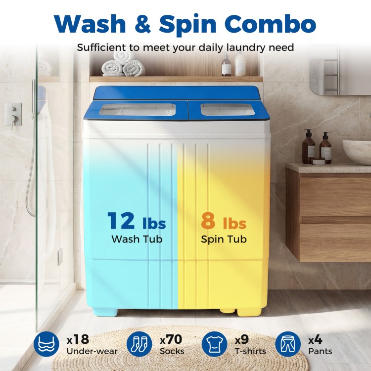 Portable Washing Machine with 12 LBS Washer and 8 LBS Spinner Combo for Apartments - Gallery View 6 of 11