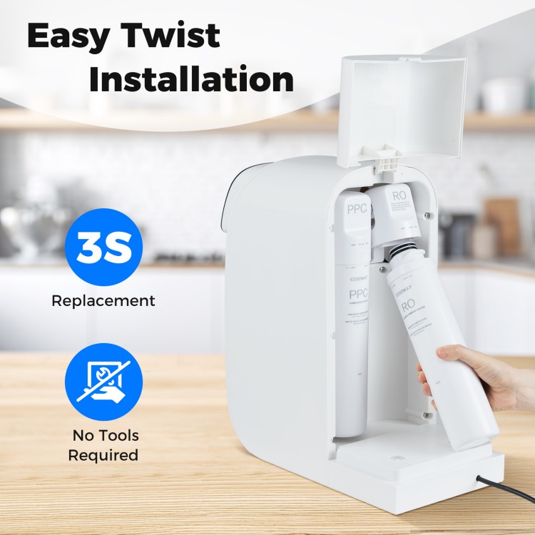 PPC filter replacement for WYN-ROZ902 system, featuring easy twist installation and tool-free replacement in 3 seconds.