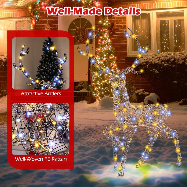 Pre-lit 4.6 feet Christmas reindeer with 170 LED lights, featuring durable PE rattan and elegant antlers for outdoor.