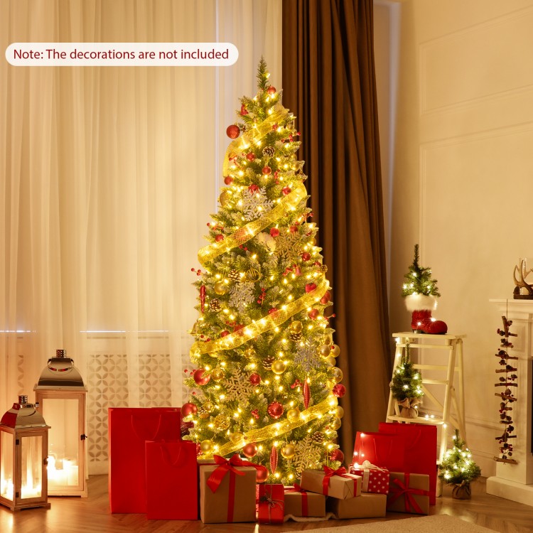 Pre-lit 5ft artificial pencil Christmas tree with pine cones and red berries, perfect for holiday home decor.