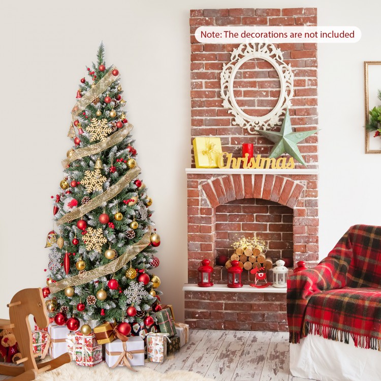 Pre-lit 5ft artificial pencil Christmas tree with pine cones and red berries, perfect for festive holiday decor.