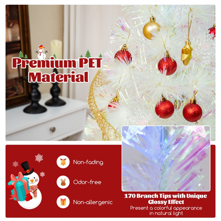 5-foot pre-lit white artificial Christmas tree with iridescent leaves, highlighting dense branch tips for a full-bodied.