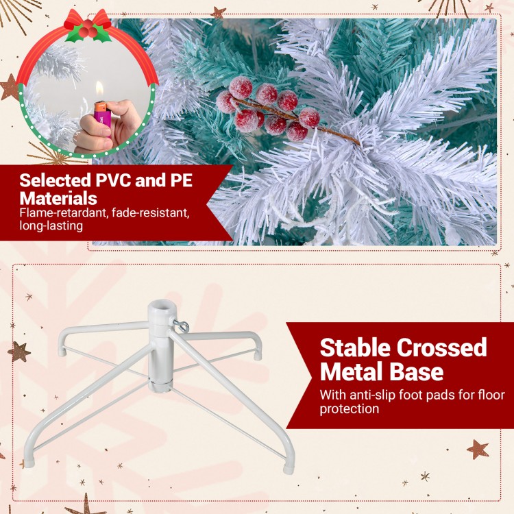 Stable crossed metal base of the pre-lit artificial Christmas tree with anti-slip foot pads for floor protection.