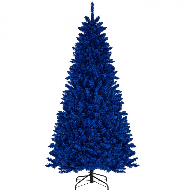 7 ft pre-lit artificial Christmas tree in vibrant royal blue with 340 LED lights and 3 lighting modes for festive decor.