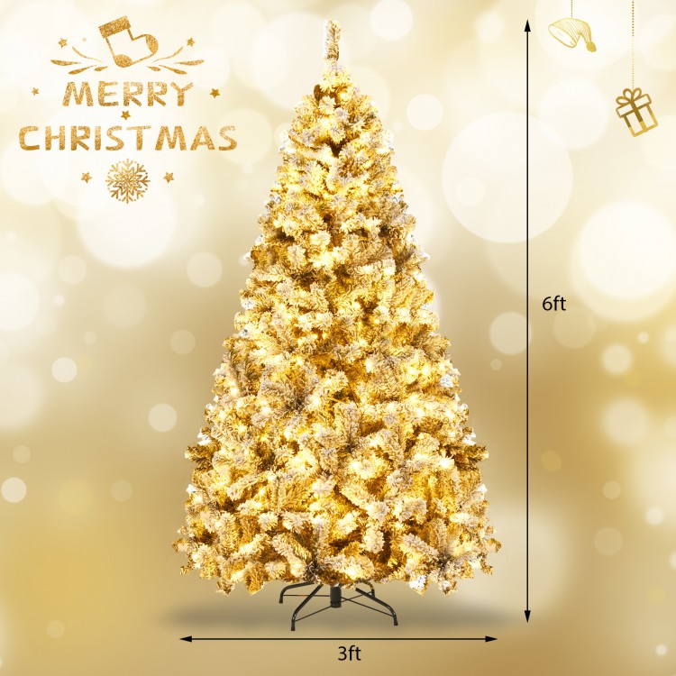 6ft pre-lit snow-flocked artificial Christmas tree with LED lights, ideal for festive home and office decoration.