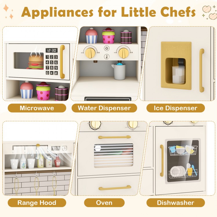 Pretend toy kitchen set featuring a microwave, water dispenser, and ice dispenser for immersive role-play fun.
