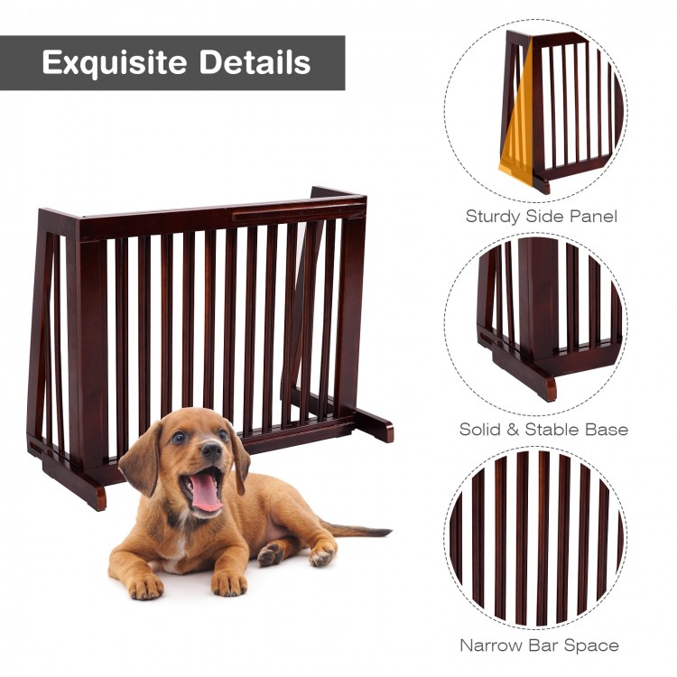 Folding adjustable 3-panel wood fence in cherry finish, ideal for doorways and hallways, featuring sturdy construction.