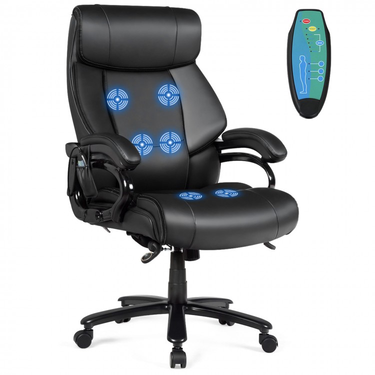 Big & Tall 400lb PU Leather Massage Office Chair in black with remote control and 6 vibrating massage points for.