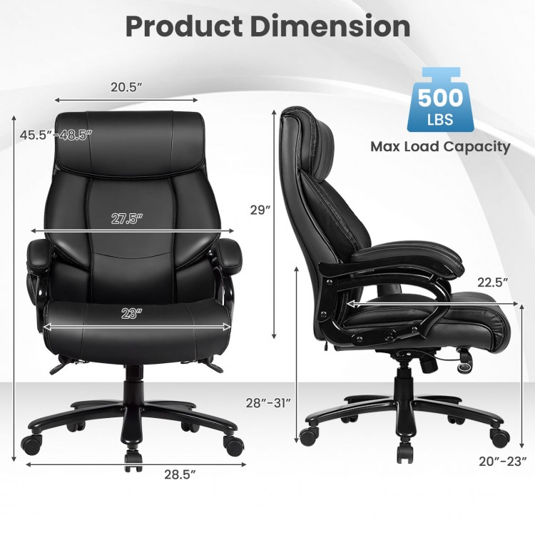 Big & Tall 400lb PU Leather Massage Office Chair dimensions showing adjustable height and ergonomic design for comfort.