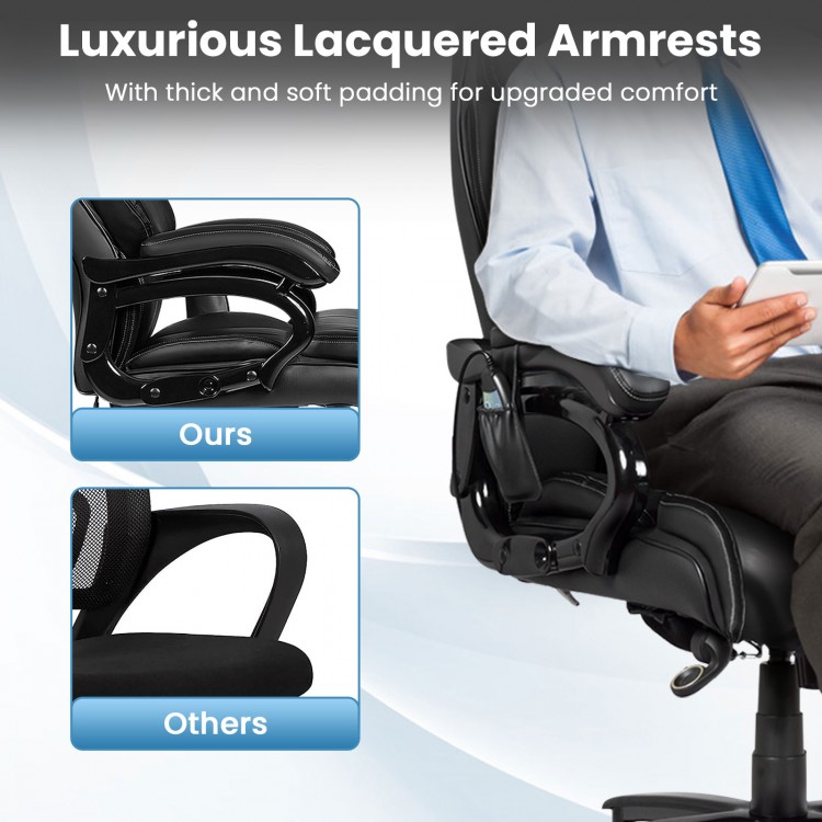 Close-up of the Big & Tall PU Leather Office Chair's luxurious lacquered armrests, designed for enhanced comfort.