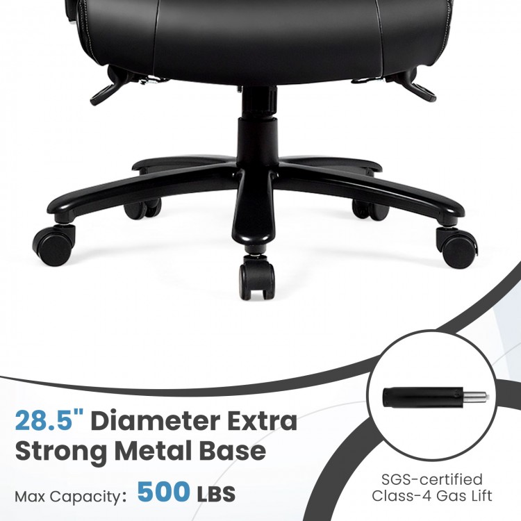 Big & Tall 400lb PU Leather Massage Office Chair with 28.5" metal base, features 6 vibrating points for comfort.