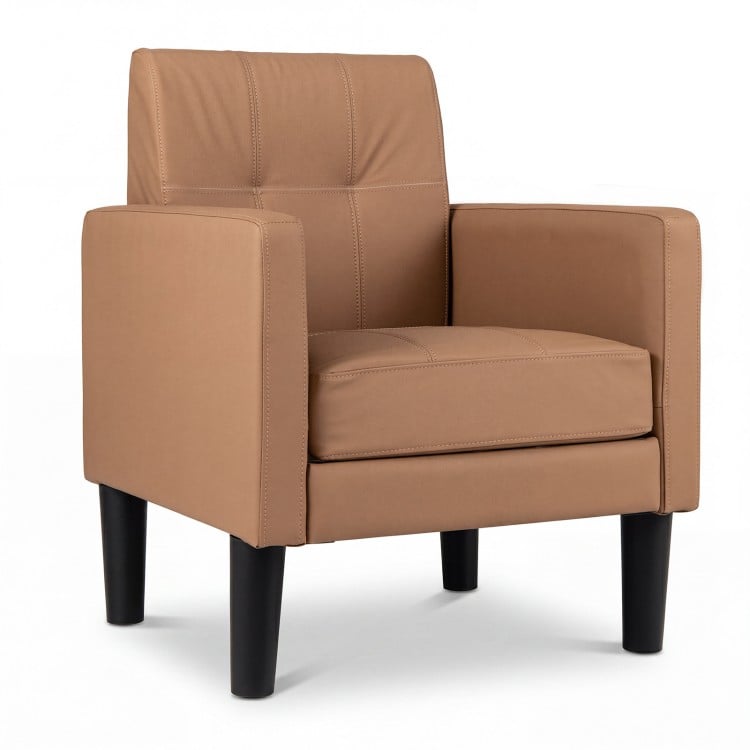 Modern accent chair upholstered in smooth PU leather with a removable cushion, ideal for living rooms and reading spaces.