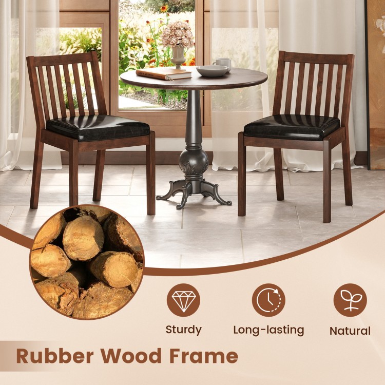 Espresso PU leather upholstered dining chairs with padded seats and rubber wood frame, perfect for kitchen or dining.