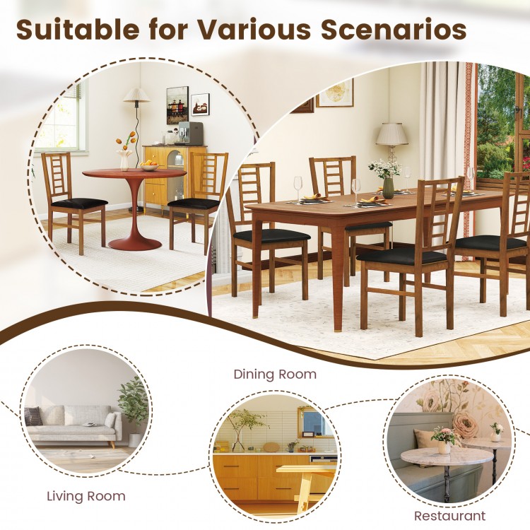 Set of 2 walnut PU leather upholstered dining chairs with high backrest, ideal for dining rooms and restaurants.