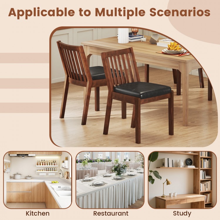 Espresso PU leather upholstered dining chair set of 2 with padded seat, ideal for kitchen, restaurant, or study use.