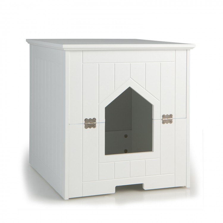 Cat litter box enclosure in white with flip magnetic half door, measuring 19" x 20" x 20", perfect for pet privacy and.
