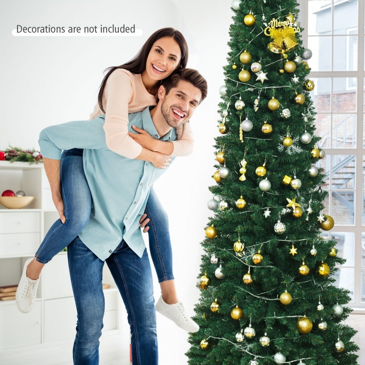 Slim pencil design PVC artificial Christmas tree with green color, ideal for small spaces and festive decor.