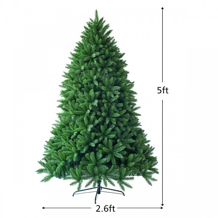 5-foot artificial fir Christmas tree with 600 branch tips, PVC material, and a sturdy iron base for festive decoration.