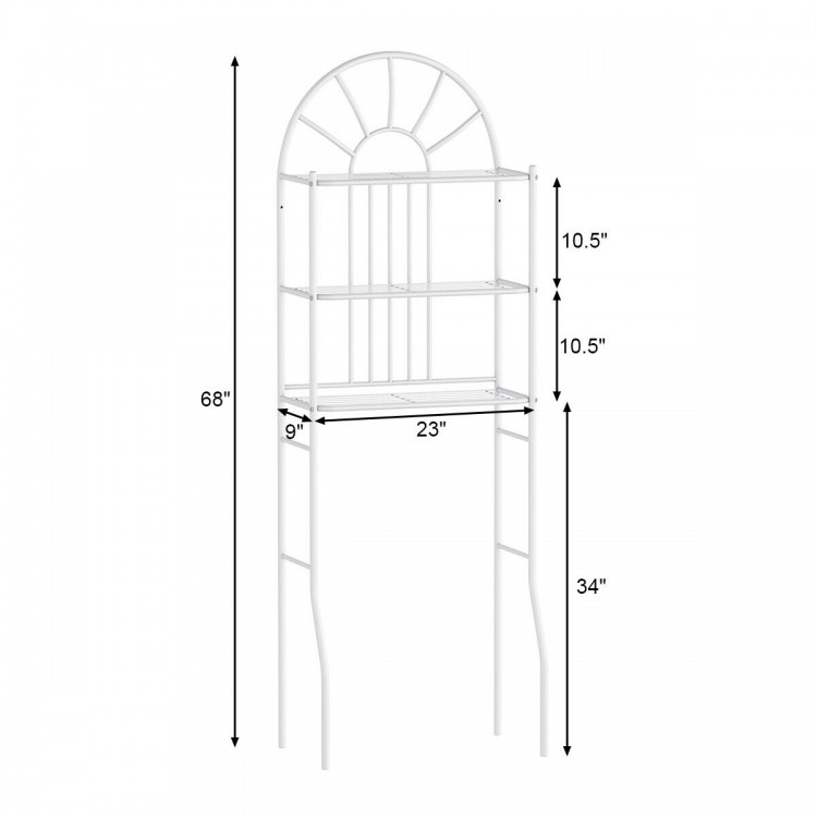 3-tier bathroom rack with an arched top design, made of sturdy powder-coated iron, perfect for over-the-toilet storage.