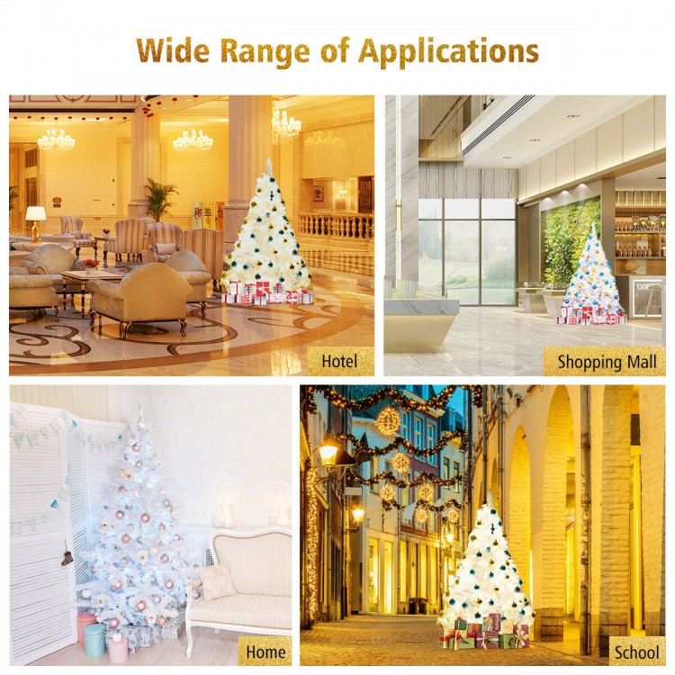 6-foot hinged artificial Christmas tree with thick branches, PVC material, and metal stand, ideal for home and office.