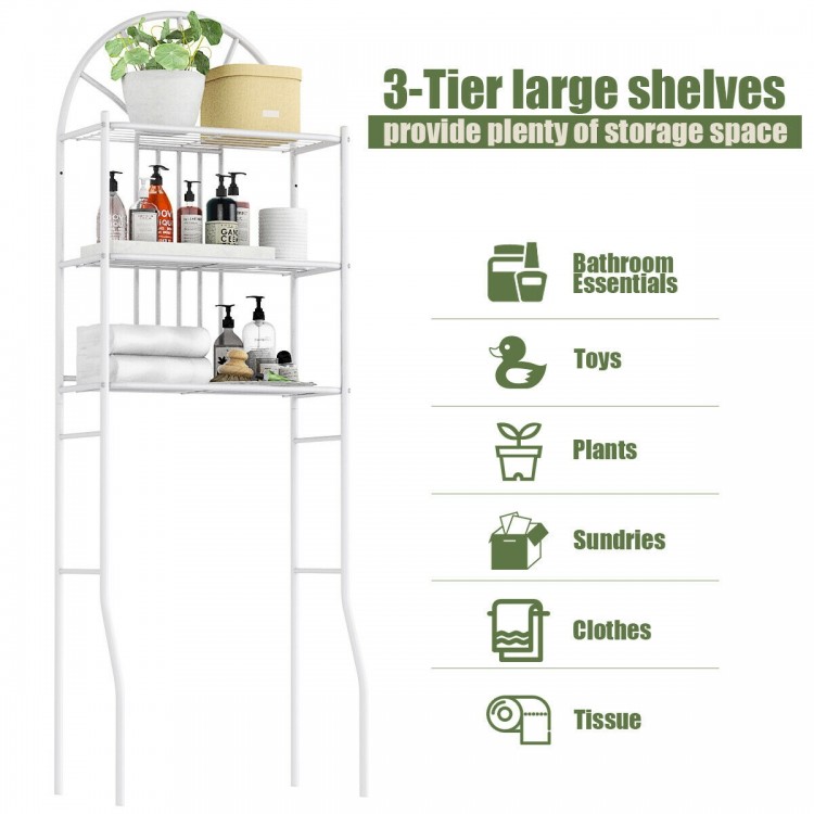 3-tier bathroom rack made of sturdy powder-coated iron, ideal for maximizing storage space over the toilet.