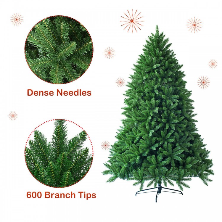 5 feet artificial fir Christmas tree with 600 branch tips, dense PVC needles, perfect for festive home decoration.
