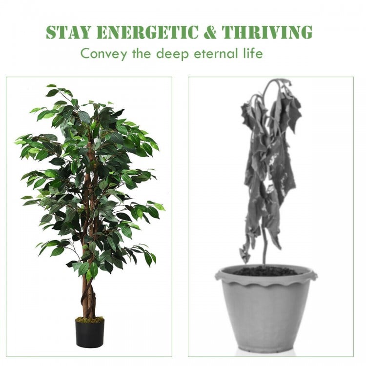 4 feet artificial ficus silk tree with 504 realistic leaves and sturdy cement base, perfect for home or office decor.