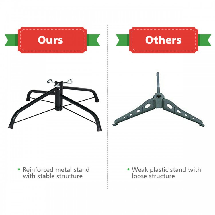 Reinforced metal stand of a 5 feet artificial fir Christmas tree, ensuring stability and durability for festive.