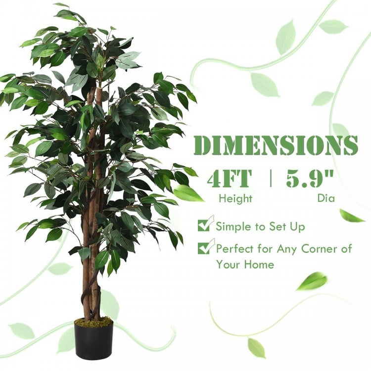 4-foot artificial ficus silk tree with 504 realistic leaves, cement base, perfect for any corner of your home.