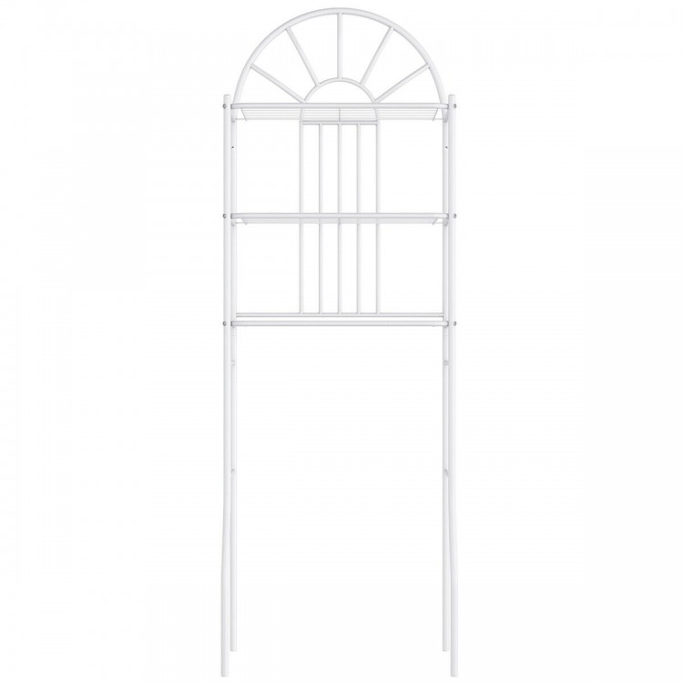 3-tier over-the-toilet storage rack in white, made of durable powder-coated iron, ideal for maximizing bathroom space.