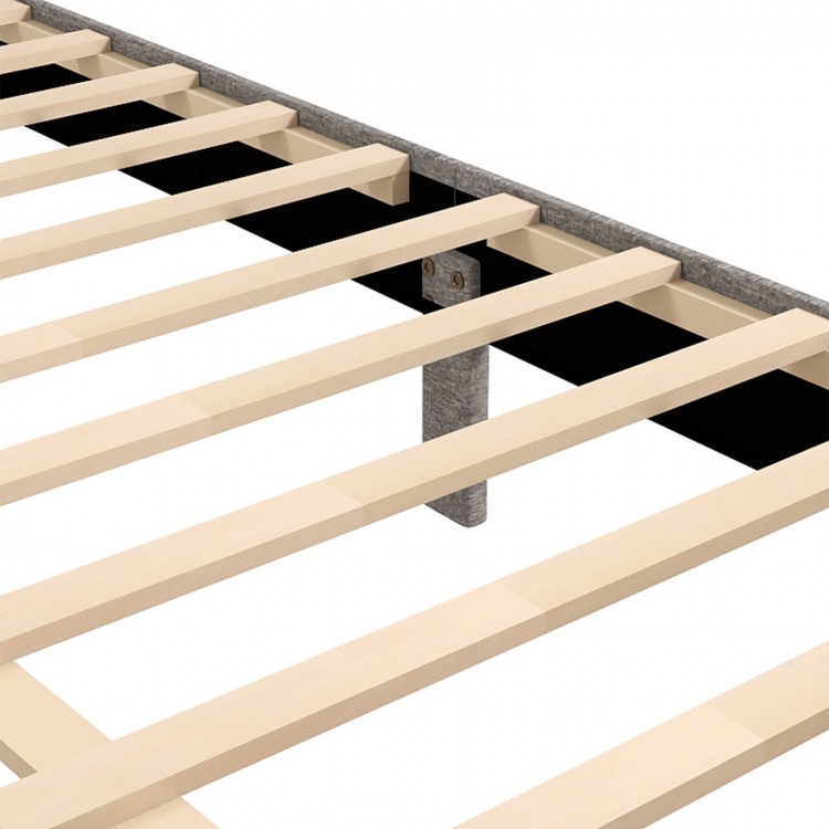 Queen size bed frame slats with sturdy wooden support, designed for stability and mattress support without a box spring.