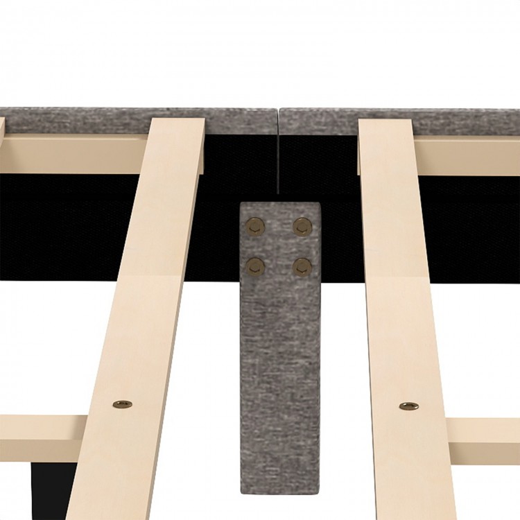 Close-up of the Queen Size Bed Frame's wooden slats and storage drawer, featuring gray velvet upholstery for elegant.