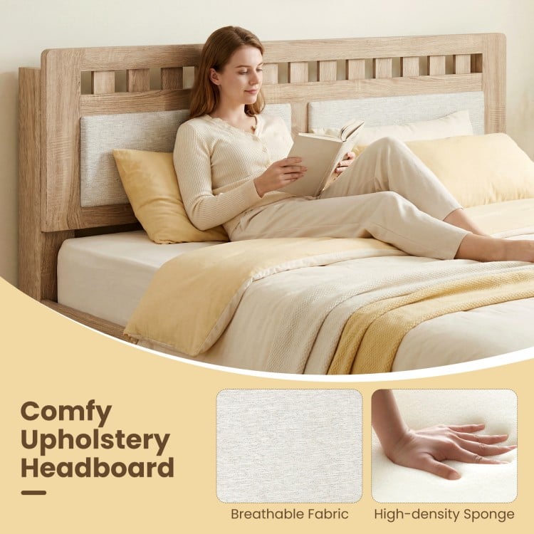 Upholstered headboard with breathable fabric and high-density sponge, perfect for a queen wood bed frame.