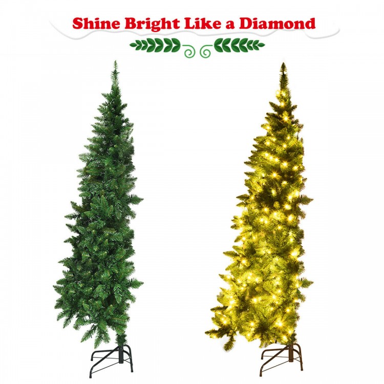 Pre-lit 5 ft artificial half Christmas tree with multi-color LED lights, perfect for festive home or office decoration.