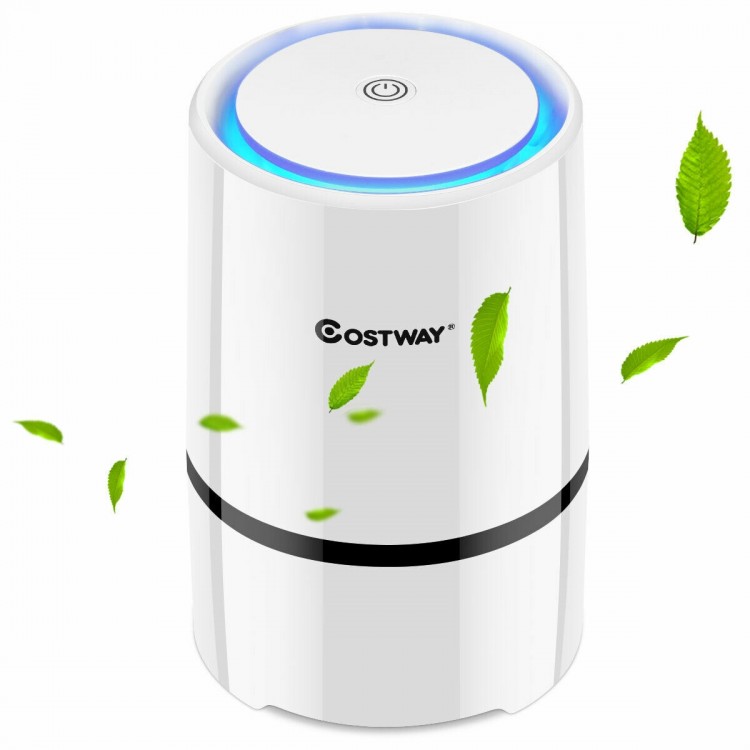 Mini Ionic 3-in-1 Composite HEPA Air Purifier in white with night light feature for efficient air filtration.