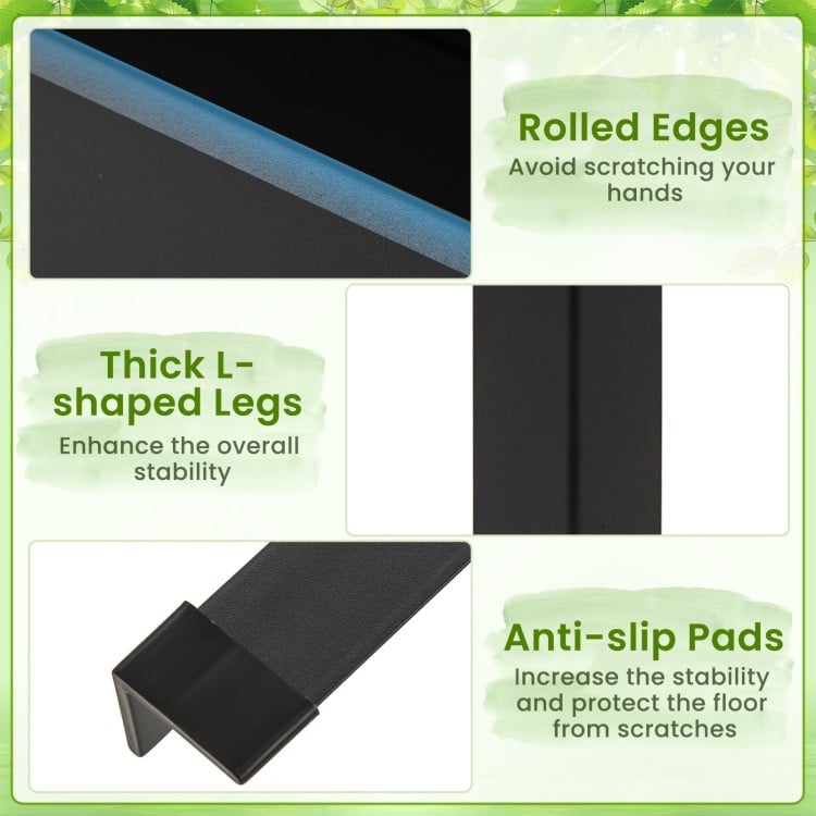 Elevated metal planter box with thick L-shaped legs, rolled edges, and anti-slip pads for stable outdoor gardening.