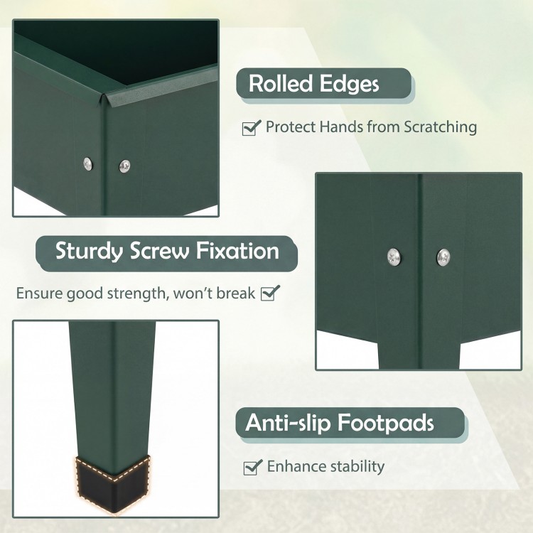Close-up of the raised garden bed's rolled edges and sturdy screw fixation, featuring anti-slip footpads for stability.